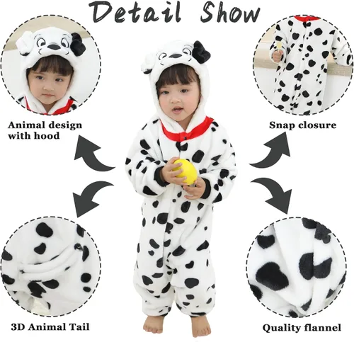 Vista 2 de TONWHAR Disfraz unisex para bebé, pijama de perro de dibujos animados, traje de dinosaurio para niños pequeños