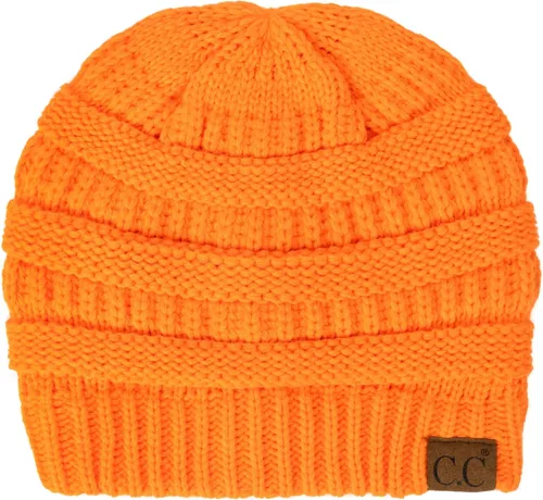 Vista 3 de C.C Gorro de lana unisex con forro polar grueso y cálido (naranja neón sólido), Naranja