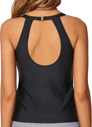 Vista 2 de Tempt Me Top tankini de cuello alto halter para mujer top de traje de baño con agujero para llave