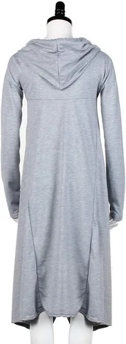 Vista 3 de Sudadera con capucha para mujer, con cremallera, color liso, casual, cálida, con estampado de cordón, largo y largo