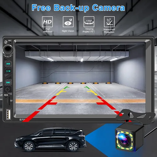 Vista 5 de Estéreo de coche de doble DIN compatible con control de voz Carplay y Android Auto-7 pulgadas HD LCD pantalla táctil, enlace espejo, subwoofer