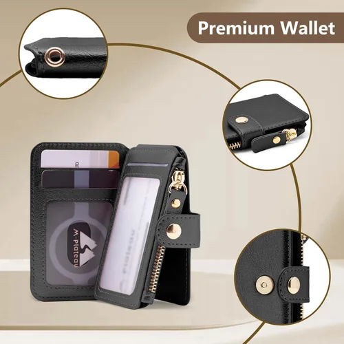 Vista 64 de Cartera con llavero, tarjetero con bloqueo RFID de piel, funda para tarjetas de crédito con cremallera para mujer
