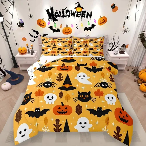 Vista 16 de Erosebridal Juego de ropa de cama individual para niñas, juego de edredón de juegos para niños, juego de cama de juegos para niños, color naranja