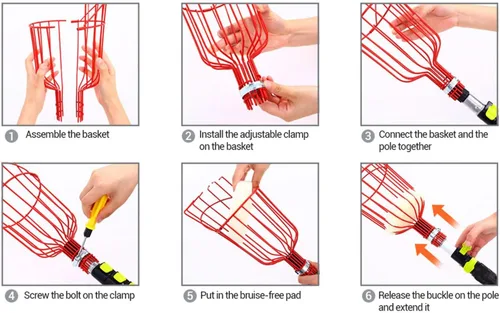 Vista 8 de Cesta recolectora de frutas, cesta cosechadora de frutas con cojín para evitar moretones, recogedor de frutas desmontable, accesorio para Rojo