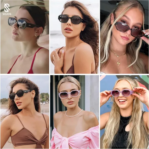 Vista 2 de SOJOS Gafas de sol polarizadas para mujer, rectángulo, retro, gafas de sol para mujer, gafas de sol estrechas de los años 90, SJ2232