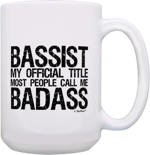 Vista 9 de ThisWear Taza de café con diseño de bajo y guitarra, para músico, título oficial, color blanco