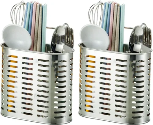 Vista 8 de Escurridor de utensilios de malla autoadhesivo, 2 compartimentos, palillos, cuchara, tenedor, cuchillo, escurridor de cubiertos, acero inoxidable 304