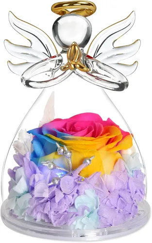 Vista 17 de Flores preservadas para entrega, regalos de cumpleaños para mujeres, mamá, abuela Christmas Rose Gifts for Women Mom Her,Glass Angel Figurines