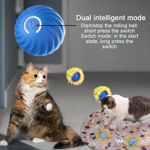 Vista 3 de Juguetes interactivos para gatos, juego automático de pelota móvil activada por movimiento, tapete de juego de 28 pulgadas, pelota rodante rápida