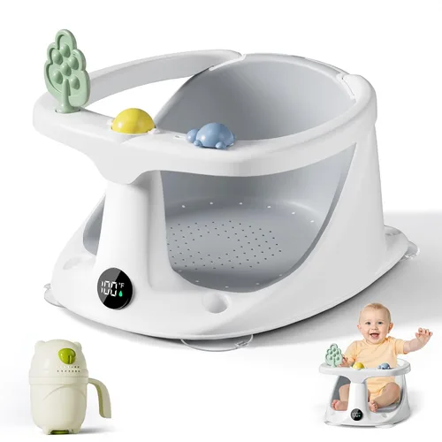 Vista 10 de Asiento de baño para bebés de 6 meses en adelante, asientos de bañera para bebés sentados con taza de enjuague, antideslizante, cómodo, esenciales