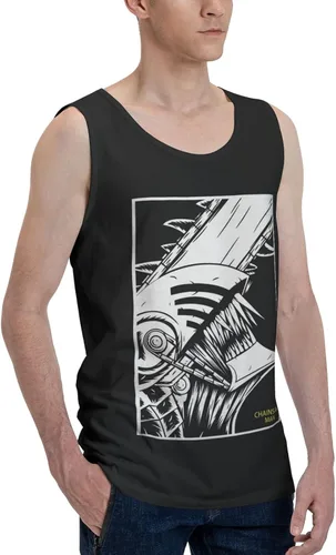 Vista 3 de Chainsaw Anime Man - Camiseta sin mangas de algodón con patrón personalizado para correr, entrenamiento, color negro
