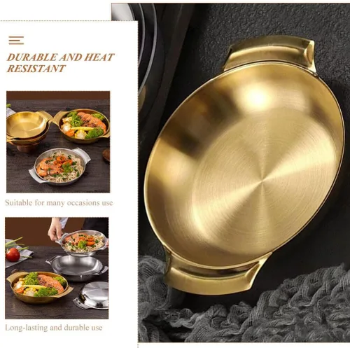 Vista 4 de Luxshiny Sartén de uso diario con asas, olla de acero inoxidable coreano Ramen olla de inducción para el hogar y al aire libre