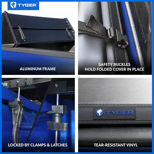 Vista 4 de Tyger Auto T3 - Funda (tonneau) suave de tres pliegues para caja de camioneta Compatible con Nissan Titan 2004-2015 sin caja Titan Caja