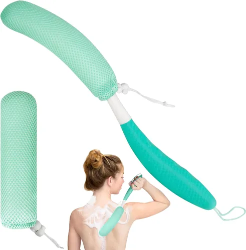 Vista 21 de Cepillo de ducha de mango largo de 15.35 pulgadas para el cuerpo, cepillo de espalda para ducha para hombres y mujeres, esponja de baño de mango