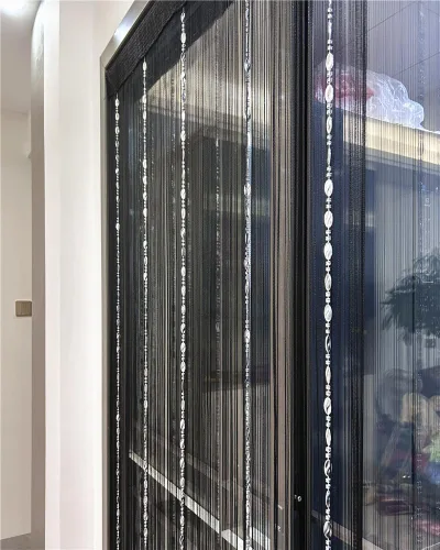 Vista 4 de ave split - Cortina decorativa para puerta, pared, ventana, 39.37 x 78.74 pulgadas (100 x 200 cm), diseño de borlas y cuentas, adecuada para Negro