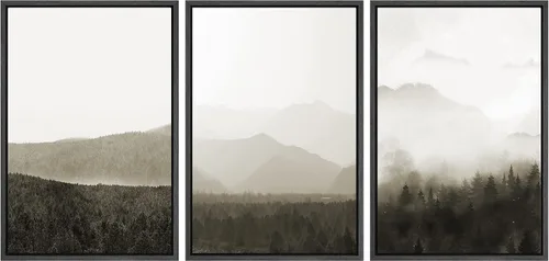 Vista 26 de SIGNWIN Lienzo enmarcado para pared, juego de decoración de guardería de bosques, niebla y niebla sobre bosque de montaña oscura, naturaleza, arte
