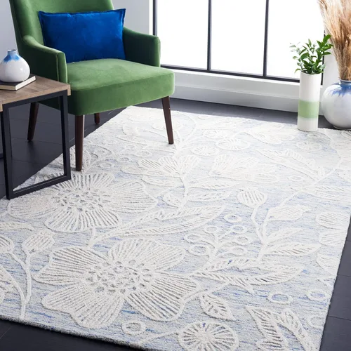 Vista 9 de SAFAVIEH Jardin Collection - Alfombra de pasillo, 2 pies 3 pulgadas x 8 pies, azul y marfil, lana floral hecha a mano, ideal para zonas de alto