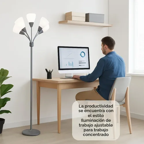 Vista 5 de LIGHTACCENTS Lámpara de pie Medusa de 5 luces para dormitorio – Lámpara de pie con múltiples cabezas y 5 pantallas de acrílico blanco, lámpara araña