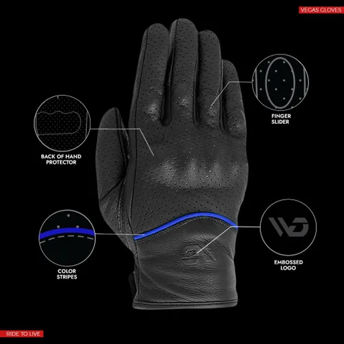 Vista 2 de WD Motorsports Vegas - Guantes de cuero para motocicleta para hombres y mujeres, guantes de equitación con protección táctil y nudillos, guantes