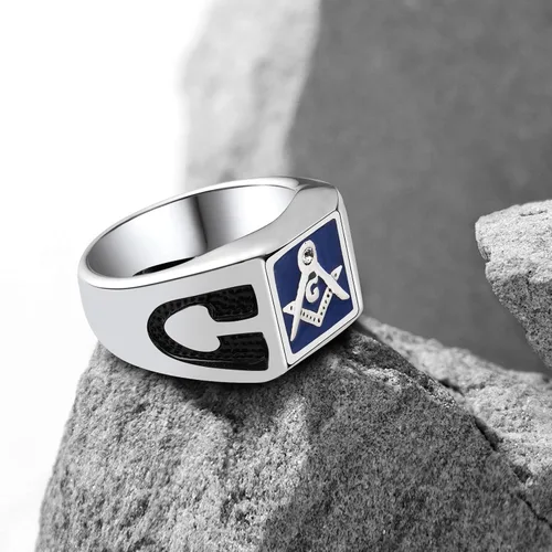 Vista 3 de WKXZMTR Anillo masón - Joyería masónica para hombre - Amuleto religioso estilo punk