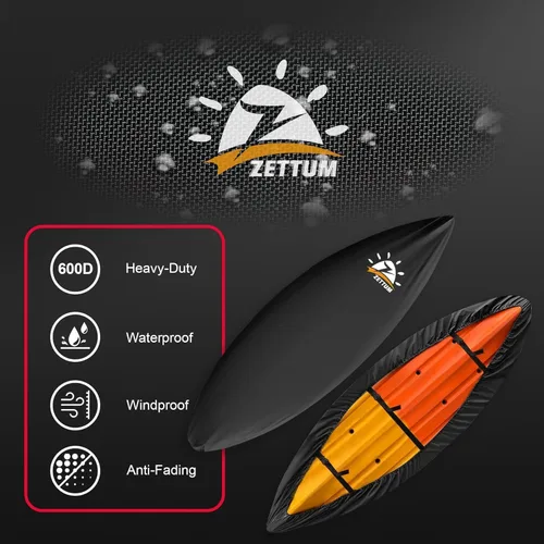 Vista 4 de Funda para kayak de 9.5 pies – 600D resistente e impermeable para almacenamiento al aire libre, accesorio resistente a la decoloración para tabla