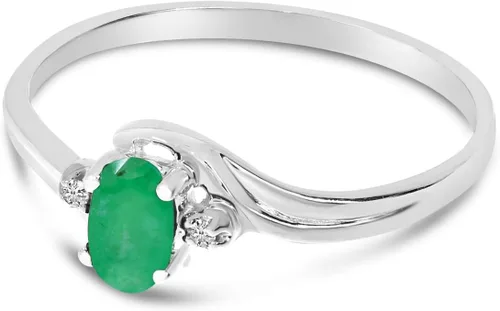 Vista 4 de Anillo de diamantes y esmeralda en oro blanco de 10 quilates