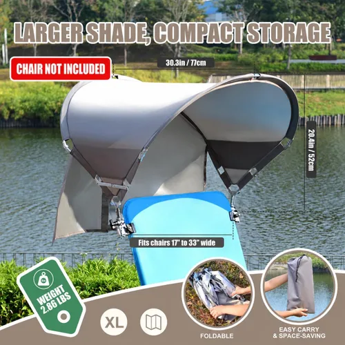 Vista 2 de Toldo universal XL resistente al viento para silla, extra grande plegable UPF 50+ con abrazadera ajustable, se adapta a la mayoría de la playa