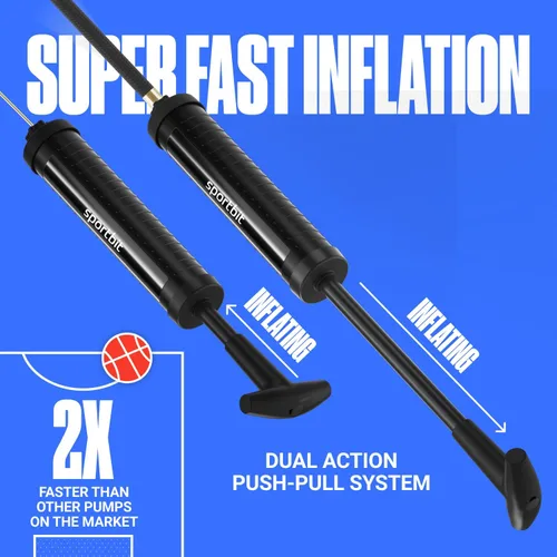 Vista 4 de SPORTBIT Basketball Pump – Ball Pump for Sports Balls with Push & Pull Inflating System – Hand Pump for Basketball, Volleyball, Soccer & Football