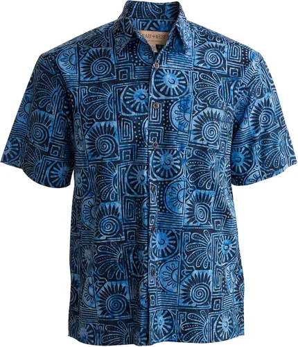 Vista 2 de Johari West Camisa de batik hawaiana tropical de verano de Antigua, Azul
