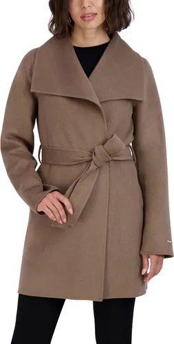 Vista 24 de TAHARI Abrigo de lana suave de lujo de doble cara para mujer, abrigo de lana con cinturón extraíble Marrón camello