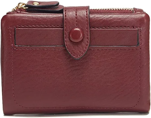 Vista 7 de Carteras pequeñas de triple pliegue para mujer, carteras Rfid para mujer, billeteras plegables de cuero para mujer, portatarjetas compactas