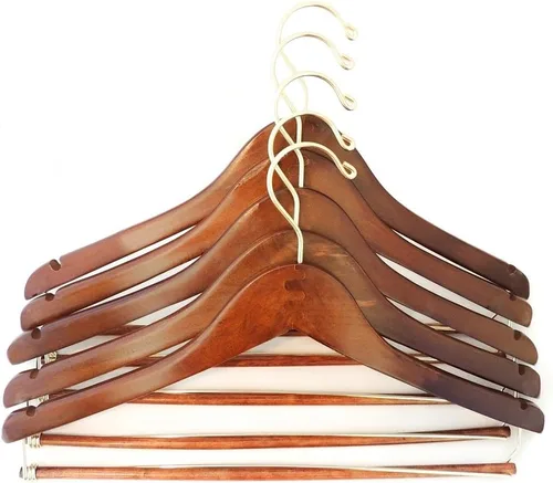 Vista 5 de Quality Hangers Perchas de madera hermosas y resistentes para trajes, perchas curvadas ideales para viajeros, perchas resistentes con barra
