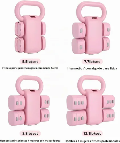 Vista 5 de Juego de 2 mancuernas ajustables, 4 en 1, pesas libres para mujeres con ajuste rápido, gimnasio en casa y entrenamiento de ejercicio al aire libre