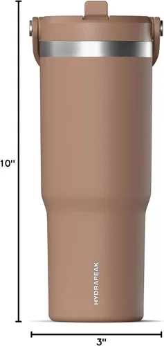 Vista 2 de Hydrapeak Nomad - Vaso de 32 onzas con asa y tapa con popote, a prueba de fugas, doble aislamiento, vaso de acero inoxidable de 32 onzas (almendra)