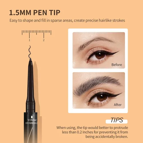 Vista 6 de Music Flower Pluma de cejas de microrelleno de doble extremo, lápiz líquido para cejas con 4 aplicadores de punta de cepillo micro y lápiz definidor