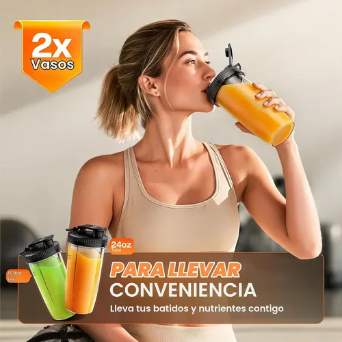 Vista 3 de Turelar Batidora de batidos para batidos y batidos con 2 tazas para llevar Gris plateado