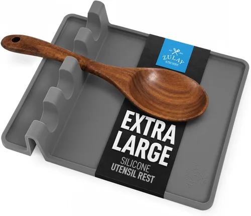 Vista 24 de Zulay Kitchen - Reposa utensilios de silicona con bandeja antigoteo para múltiples utensilios de cocina, reposacucharas sin BPA y resistente al Azul