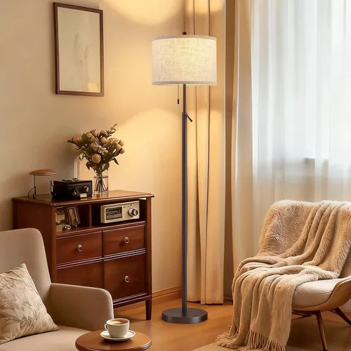 Vista 12 de GyroVu Lámpara de pie de mármol para sala de estar, lámpara de pie de altura ajustable con base de mármol, lámpara alta con pantalla blanca