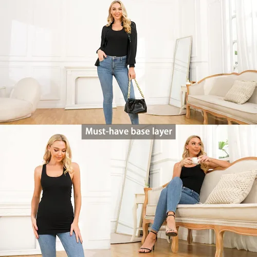 Vista 3 de DYLH Camisetas sin mangas largas de algodón para mujer, camisetas sin mangas, elásticas, para correr, yoga, paquete de 3