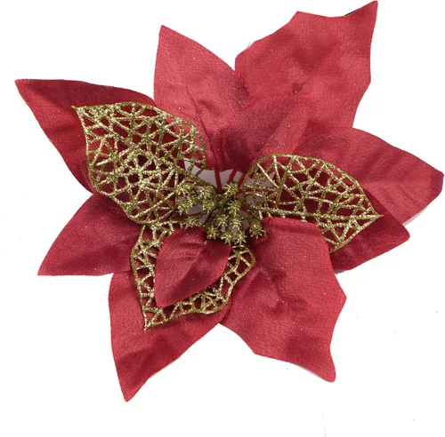 Vista 19 de YYCRAFT 12 flores artificiales de seda brillante con purpurina para decoración de árbol de Navidad (plata, 8 pulgadas)
