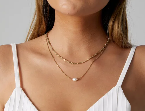 Vista 2 de Dainty Gold Layered Necklaces for Women 18K Gold Plated Stacked Herringbone Choker Necklace Coin Pendant Snake Chain Necklace Trendy Rope Paperclip