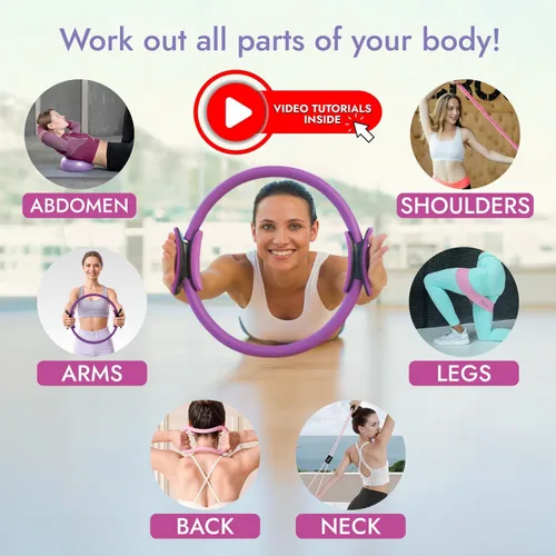 Vista 2 de Pilates Ring and Ball Set with Video Tutorials, 10-in-1 Home Pilates Kit Complete beginner-friendly workout kit for women to tone, strengthen and