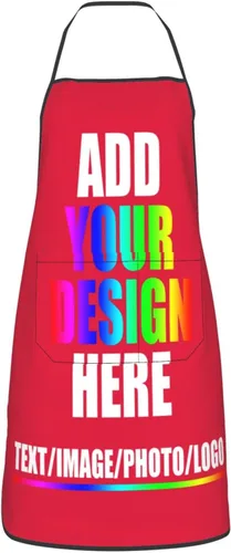 Vista 22 de HooSo Delantal de cocina personalizado, diseño de nombre, logotipo, foto, delantal de poliéster ajustable con dos bolsillos delanteros