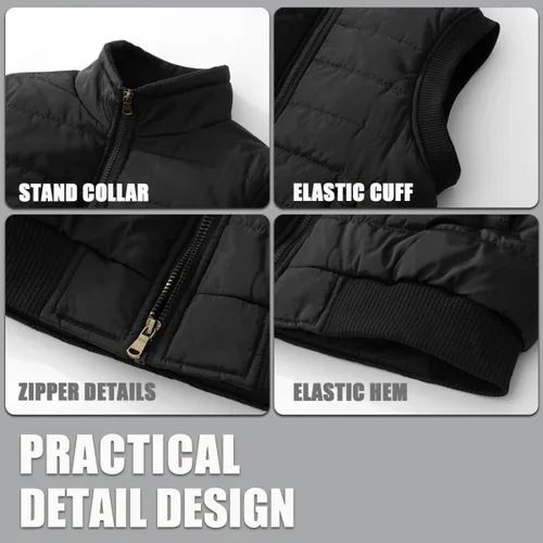Vista 64 de Msmsse Chalecos de invierno para hombre, con forro polar, acolchado, casual, sin mangas