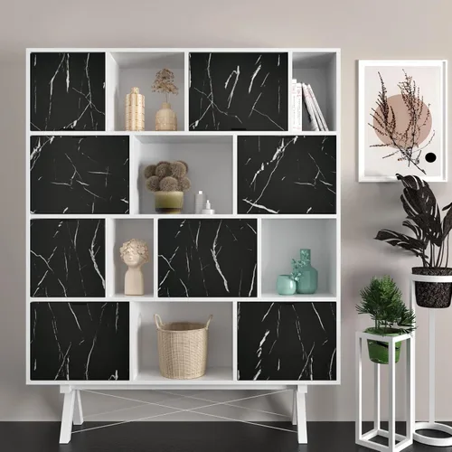 Vista 6 de Wallercity Papel de contacto de mármol negro mate para mesa, papel tapiz de mármol autoadhesivo impermeable para cocina, papel de contacto negro