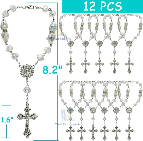Vista 2 de Rosario de la década de cristal Bautizo Fiesta Favor (12 piezas) Quinceañera Boda Primera Comunión Niño Niña Regalo Bautizo Celebración de Eventos
