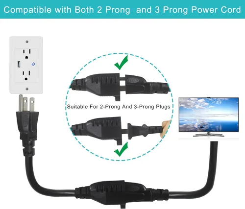 Vista 3 de Cable de extensión de alimentación corto de 1 pie de 1 pie – Cable de extensión corto de 3 clavijas para interiores SJT 16 AWG resistente cable