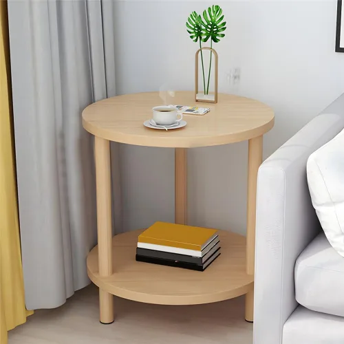 Vista 8 de Mesa auxiliar contemporánea de estilo redondo simple, mesa auxiliar de madera maciza, mesa auxiliar para espacios pequeños, mesitas de noche