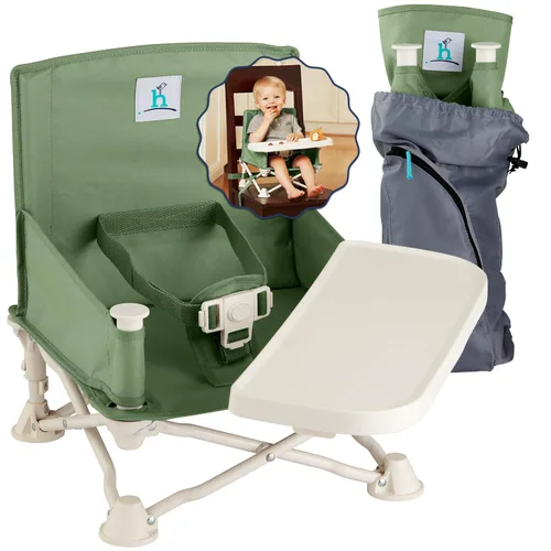 Vista 11 de Hiccapop OmniBoost Asiento elevador de viaje con bandeja para bebé Asiento elevador portátil plegable para bebé para mesa de comedor, camping