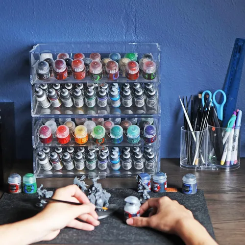 Vista 7 de CraftyBook Organizador de almacenamiento de pintura acrílica, 50 botellas en miniatura, hobby, esmalte, soporte para pintura modelo - 2 cajones